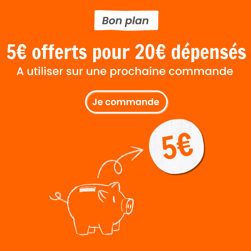 5€ offerts sur une prochaine commmande pour 20€ dépensés entre le 10 et le 17/06/2026