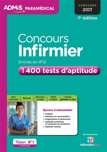Couverture de Concours infirmier, entrée en IFSI : 1.400 tests d'aptitude : concours 2017