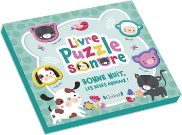 Couverture de Bonne nuit, les bébés animaux ! : livre puzzle sonore