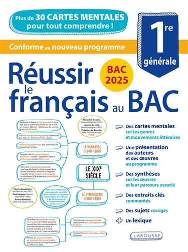 Couverture de Réussir le français au bac 1re générale : plus de 30 cartes mentales pour tout comprendre ! : conforme au nouveau programme, bac 2025