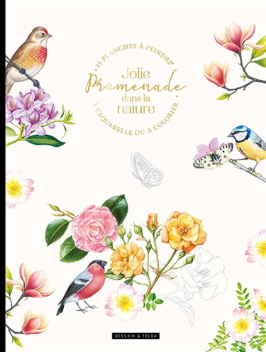 Couverture de Jolie promenade dans la nature : 35 planches à peindre à l'aquarelle ou à colorier