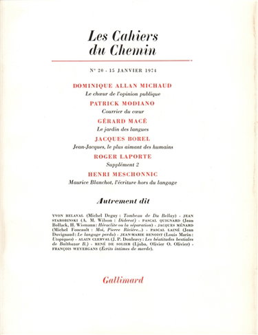 Couverture de Cahiers du chemin (Les), n° 20 par Collectifs