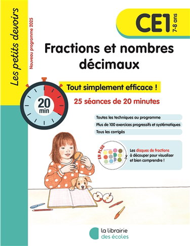 Couverture de Fractions CE1, 7-8 ans : 34 séances de 20 minutes : nouveau programme 2025