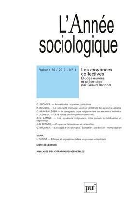 Couverture de Année sociologique (L'), n° 1 (2010). Les croyances collectives par Gérald Bronner