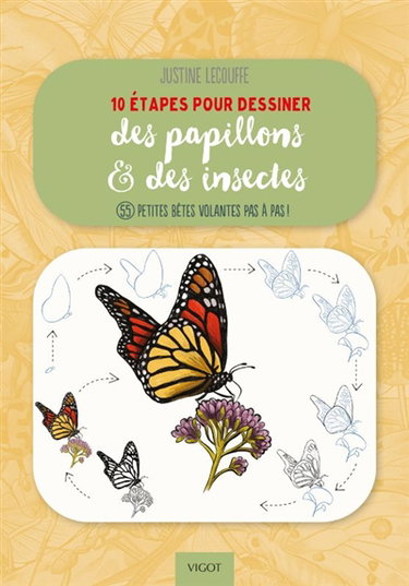Couverture de 10 étapes pour dessiner des papillons & des insectes : 55 petites bêtes volantes pas à pas ! par Justine Lecouffe