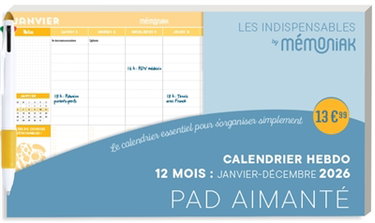 Couverture de Pad aimanté calendrier hebdo : 12 mois, janvier-décembre 2026