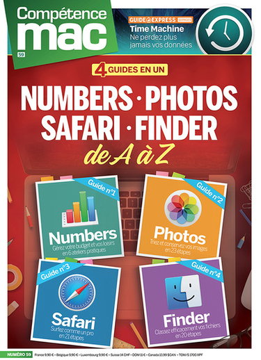Couverture de Compétence Mac, n° 59. Numbers, Photos, Safari, Finder de A à Z : 4 guides en un