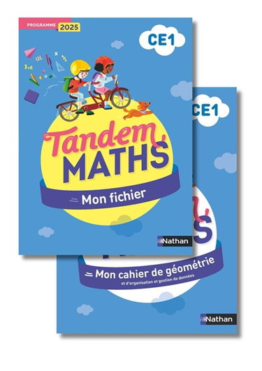 Couverture de Tandem, maths CE1 : mon fichier + mon cahier de géométrie : programme 2025