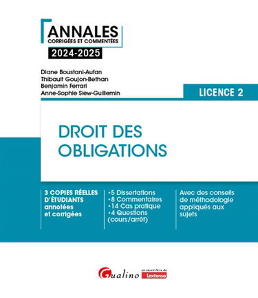Couverture de Droit des obligations : licence 2 : 2024-2025 par Diane Boustani