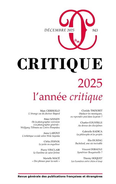 Couverture de Critique, n° 943. 2025 : l'année critique par Collectif