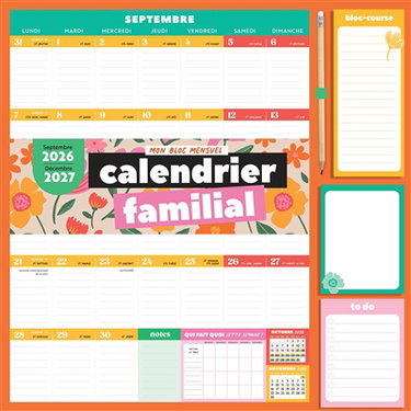 Couverture de Calendrier familial septembre 2026-décembre 2027 : mon bloc mensuel