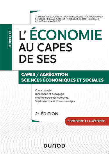Couverture de L'économie au Capes de SES : Capes-agrégation sciences économiques et sociales : conforme à la réforme