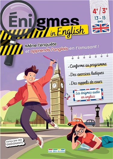 Couverture de Enigmes in English 4e, 3e, 13-15 ans : mène l'enquête et apprends l'anglais en t'amusant ! par Emilie Martin-Neute