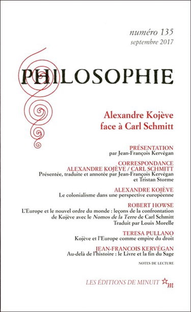 Couverture de Philosophie, n° 135. Alexandre Kojève face à Carl Schmitt par Jean-François Kervégan
