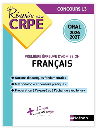 Couverture de Français, première épreuve d'admission : oral 2026-2027 : concours L3