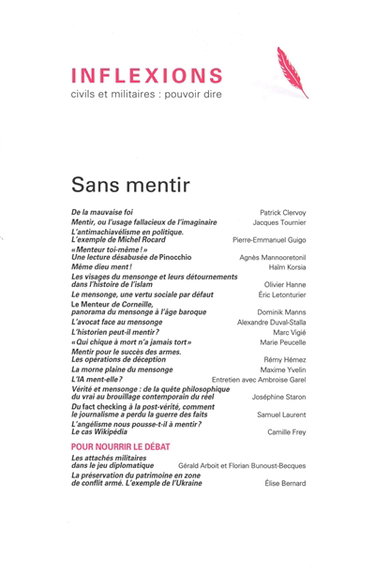 Couverture de Inflexions : civils et militaires : pouvoir dire, n° 62. Sans mentir