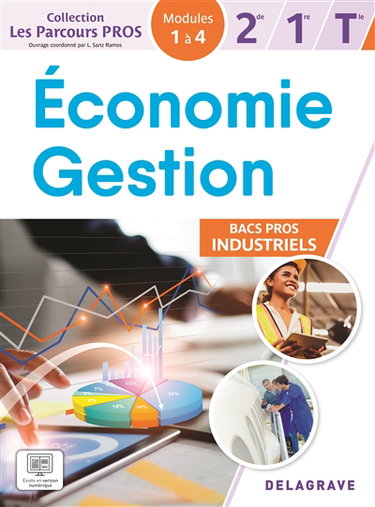 Couverture de Economie, gestion 2de, 1re, terminale bacs pros industriels : modules 1 à 4