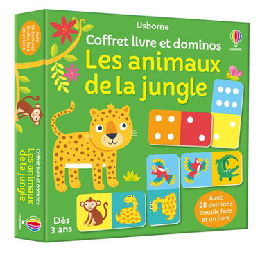 Couverture de Les animaux de la jungle : Coffret livre et dominos
