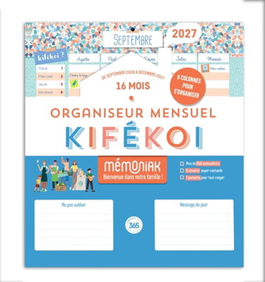 Couverture de Kifékoi, organisateur mensuel Mémoniak 2027 : 16 mois, de septembre 2026 à décembre 2027