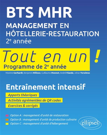 Couverture de BTS MHR, management en hôtellerie-restauration, 2e année : tout en un, programme de 2e année : entraînement intensif