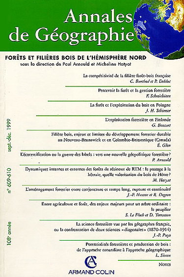 Couverture de Annales de géographie, n° 609-610. Forêts et filières bois de l'hémisphère Nord