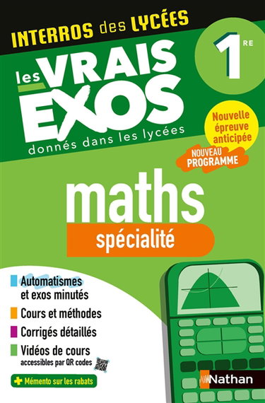 Couverture de Maths spécialité 1re : les vrais exos donnés dans les lycées : nouveau programme, nouvelle épreuve anticipée
