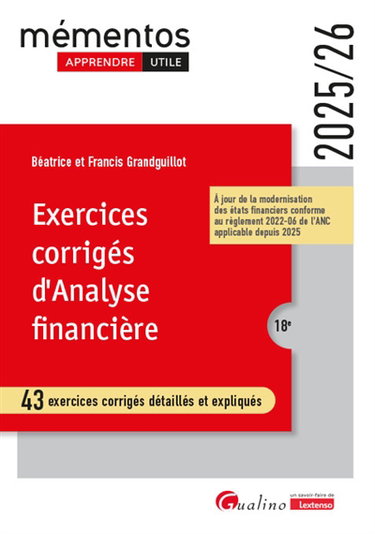 Couverture de Exercices corrigés d'analyse financière : 43 exercices corrigés détaillés et expliqués : 2025-2026