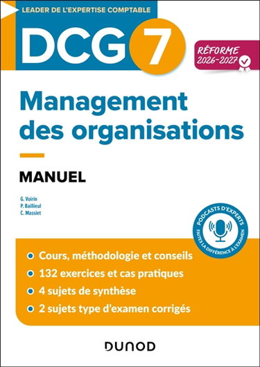 Couverture de DCG 7, management des organisations : manuel : réforme 2026-2027