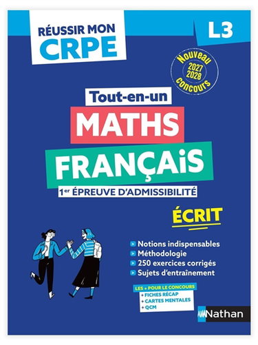 Couverture de Tout-en-un maths, français, 1re épreuve d'admissibilité : écrit L3 : nouveau concours 2027-2028