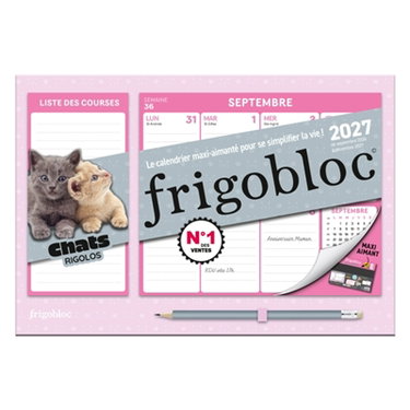Couverture de Mini Frigobloc Hebdomadaire Chats Rigolos 2027 : Calendrier familial (de sept. 2026 à déc. 2027)