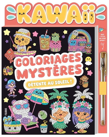 Couverture de Coloriages mystères kawaii : détente au soleil !