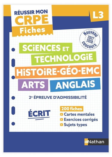 Couverture de Fiches sciences et technologie, histoire géo EMC, arts, anglais : 2e épreuve d'admissibilité, écrit L3 : nouveau concours 2027-2028