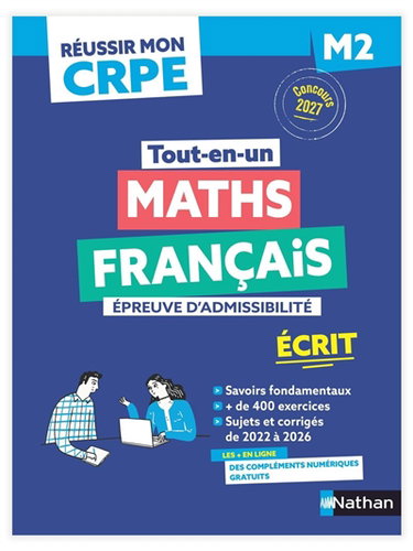 Couverture de Maths, français, 1re épreuve d'admissibilité : écrit M2 : concours 2027