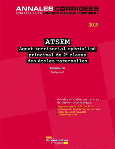 Couverture de ATSEM 2019 : agent territorial spécialisé principal de 2e classe des écoles maternelles : concours externe, interne et 3e concours catégorie C