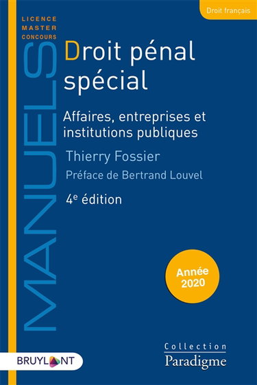 Couverture de Droit pénal spécial. Affaires, entreprises et institutions publiques : année 2020