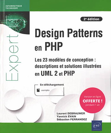 Couverture de Design patterns en PHP : les 23 modèles de conception : descriptions et solutions illustrées en UML2 et PHP