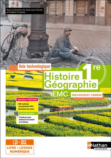 Couverture de Histoire géographie, EMC, 1re : voie technologique, enseignement commun : i-manuel 2.0, livre + licence élève, conforme au programme 2024