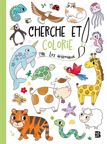 Couverture de Cherche et colorie : Les animaux