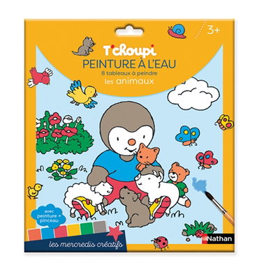 Couverture de T'choupi : peinture à l'eau, 8 tableaux à peindre : les animaux