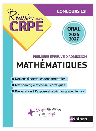 Couverture de Mathématiques, première épreuve d'admission : oral 2026-2027 : concours L3