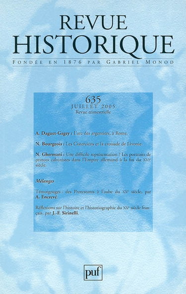 Couverture de Revue historique, n° 635