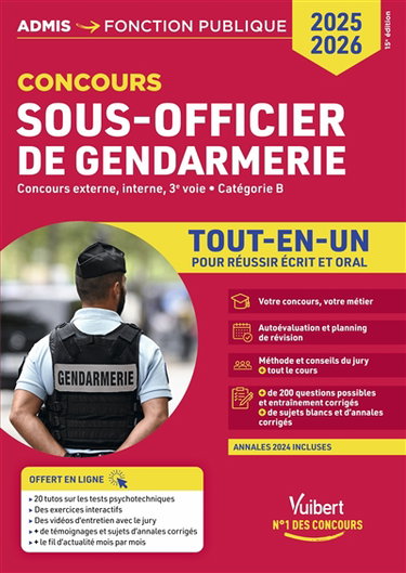 Couverture de Sous-officier de gendarmerie : concours externe, interne, 3e voie, catégorie B : tout-en-un pour réussir écrit et oral, concours 2025-2026