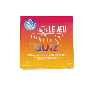 Couverture de Le jeu hits quiz : 600 questions, blindtests et défis pour tester vos connaissances musicales en famille ou entre amis !