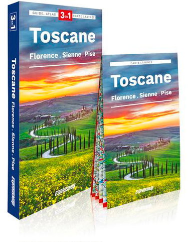 Couverture de Toscane : Florence, Sienne, Pise : 3 en 1, guide, atlas, carte laminée
