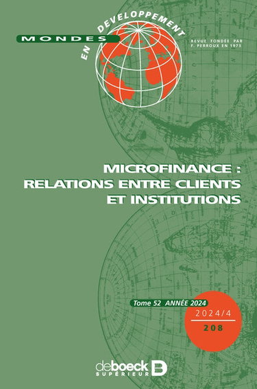 Couverture de Mondes en développement, n° 208. Microfinance : relations entre clients et institutions