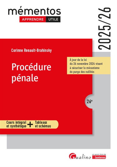 Couverture de Procédure pénale : cours intégral et synthétique + tableaux et schémas : 2025-2026