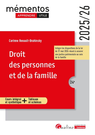 Couverture de Droit des personnes et de la famille : cours intégral et synthétique + tableaux et schémas : 2025-2026