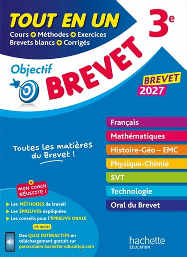 Couverture de Tout en un 3e : brevet 2027 : toutes les matières du brevet !
