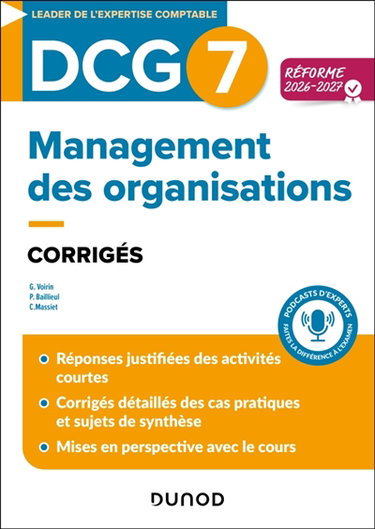 Couverture de DCG 7, management des organisations : corrigés : réforme 2026-2027