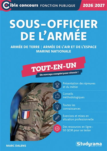 Couverture de Sous-officier de l'armée : armée de terre, armée de l'air et de l'espace, Marine nationale, tout-en-un : 2026-2027